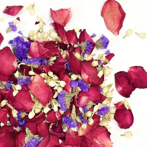 Dried Rose Flower Petals,Biodegradable Flower Petals for Bath,3.5oz Natural Red White Blue Mixed Color Confetti for Wedding,Flower Girl,Soap Making,DIY Crafts,Eco-Friendly Real Rose Pedals