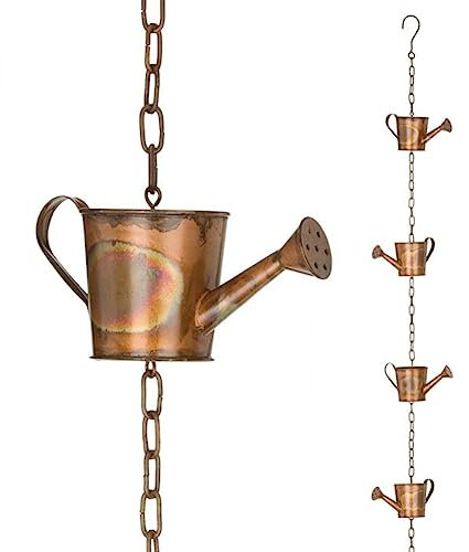 Wisyurt Stahlblatt Regenkette, Garten Geschenk für Mama, Dachrinnen, Regenfänger für Fallrohr mit Adapter, Dicke Blumenbecher A