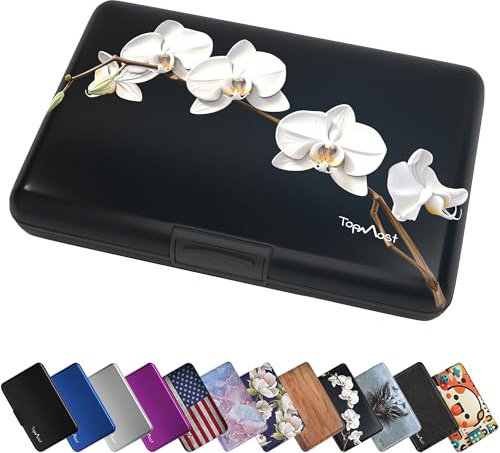TopMost RFID-blockierendes Aluminiumetui für Damen und Herren – Fächer für 12 Karten und Rechnungen, Orchidee, Small, Karten- und Geldscheinfächer