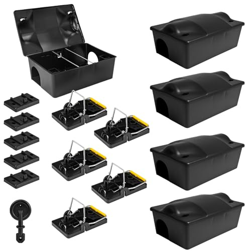 Köderstation Ratten Set Köderbox Box 2-10Stk. Garten Mausfalle Mäuse mit Schlagfalle Rattenköderbox Rattenköderstation Rattenfalle Kinder- Haustiersicher Petigi, Anzahl:5