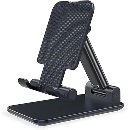 Foldable Mobile Phone Holder Stand Retractable Adjustable Cradle for iPhone 13 12 11 Pro Max X iPad and All Smartphones Adjustable Plastic Desk Desktop Tablet Universal Cell Phone Holder (Black)