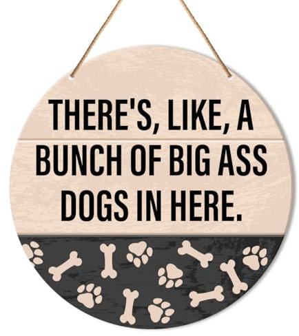 Funny Dog Welcome Sign Front Door Decor, Welcome Round Wood Hanging Sign Decor Farmhouse Wall Sign Paw Print Decorations for Door, Porch, Home, Housewarming Gift for Dog Lover Dog Mom Dad Owner