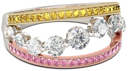 Jeulia 925 Silber Ring Für Damen Mädchen Breiter Damenarmband aus Sterlingsilber mit Rundschliff Engagement Versprechen Jubiläum Bandringe Zirkonia Kristall Ring (Dreifarbig, 59(19))