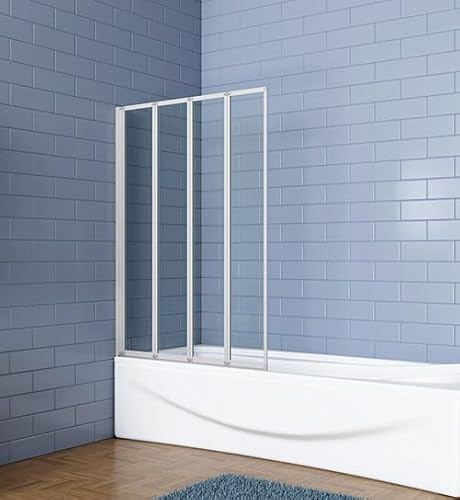 Aica Sanitär Badewannenaufsatz Dusche Duschabtrennung Duschwand für Badewanne,Mattgrau,4-tlg,Faltwand,100cm