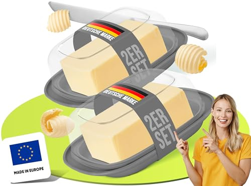 uandu Butterdose mit Deckel BPA-frei - Butterbehälter spülmaschinenfest - Buttergefäß für Gefrier- & Kühlschrank - Bruchsichere Butterschale, luftdicht für anhaltende frische - Butter Box Set Antz x2