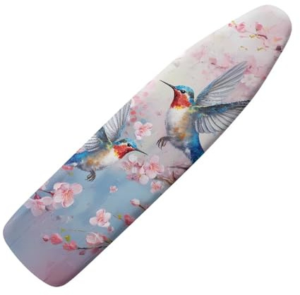 Poceacles Kolibri Kirschblüte Bügelbrettbezug für Dampfbügelstation Bügelbrettbezüge 150 x 50 cm mit elastischem Rand Anti-Rutsch Klettverschlüssen Waschbarer Elastisch für Heimdekoration