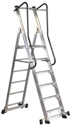 Svelt Scala Professionale in Alluminio Rinforzato – Piattaforma 43x44 cm con Guarda-Corpo 80 cm – 2 Ruote Ø125 mm – Uso Intensivo – Altezza Lavoro 3,53 m (6 Gradini)