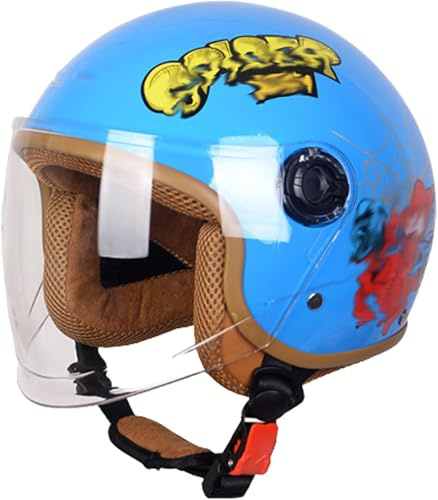 Casco De Moto para Niños, Niñas, Niños, Certificación ECE, Casco Jet para Niños con Visera, Casco para Scooter, Casco para Scooter para Niños, Casco para Ciclomotor D,48-56CM