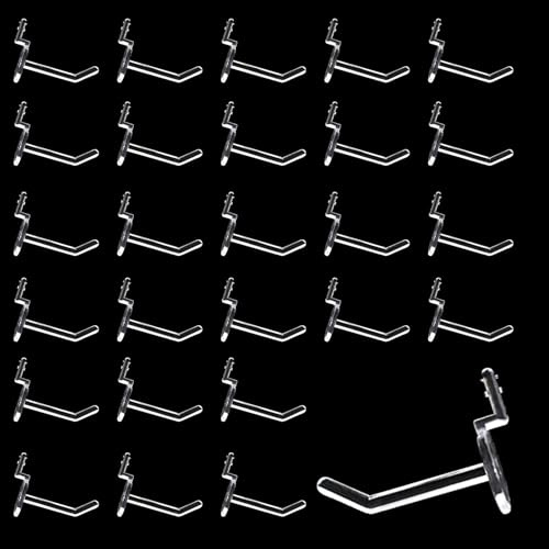 QuZCarious Lot de 100 crochets en plastique acrylique transparent pour panneau perforé, crochets d'étagère pour garage, cuisine, panneaux perforés, rangement d'artisanat