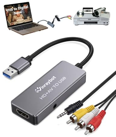 USB Video Capture Adapter, VHS to Digital Converter,Video Capture Card for VHS,RCA,HI9,hdmi for Video Streaming Convert VHS/DVD to Digital Format, RCA/S-Video/HDMI Input Optimized Version