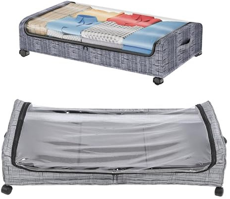 Contenitore Portaoggetti Sotto il Letto, Cassetto Scorrevole in Metallo con Ruote, Organizer per Armadio di Grande capacità per Vestiti, Scarpe, Maglioni, Cuscini (Motivo a