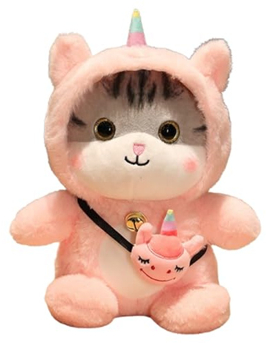 champracer Katze Plüschtier, Cartoon Katze Tier Stofftier Plüsch Puppe, gekleidet in Dinosaurier Kostüm Weiche Kuscheltiere, Süße Katze Kuscheltier für Kinder Jungen Mädchen Geschenk (35 cm,Einhorn)