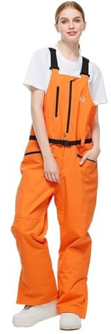 FGAQLUK Ski-Latzhose for Damen, wasserdichte, Isolierte Schneehose, Dicker, Kältebeständiger Overall Aus Baumwolle -30 °C, Verstellbarer Latz Und Taille, Snowboarden(Orange,M)