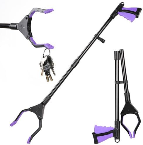 Faltbare Greifer 81,5cm Drehbar Greifzange Greifer Müllzange Langer Greifarm Müllgreifer Rutschfest Greifhilfe mit Magnetspitzen für Senioren Menschen mit Behinderung