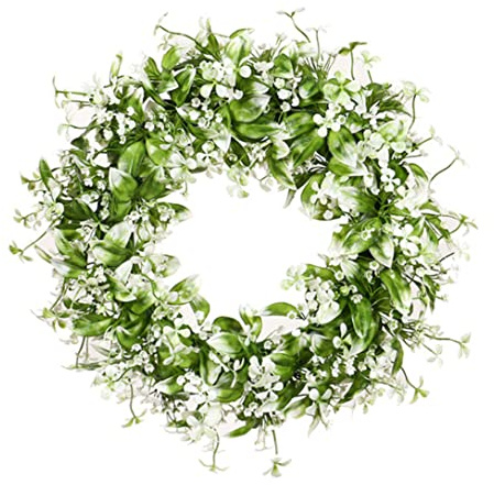 Artificial Gypsophila Wreaths for Front Door 17.7 Inch White Gypsophila Wreath Hanging Artificial Gypsophila Flower Spring Wreaths for Party Weddings Decor