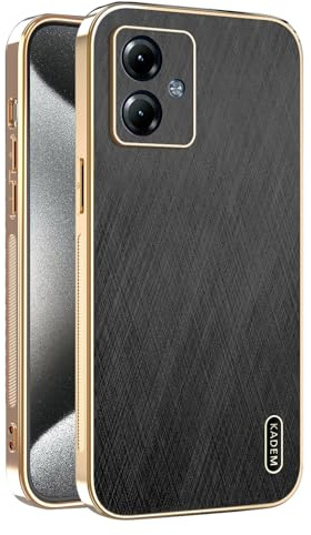 ILING Funda para Motorola Moto G14, Diseño Elegante de Metal Cepillado, Premium Acabado de Cuero Carcasa, Ultradelgado Suave Silicona TPU Bumper Antigolpes Cubierta (Negro)
