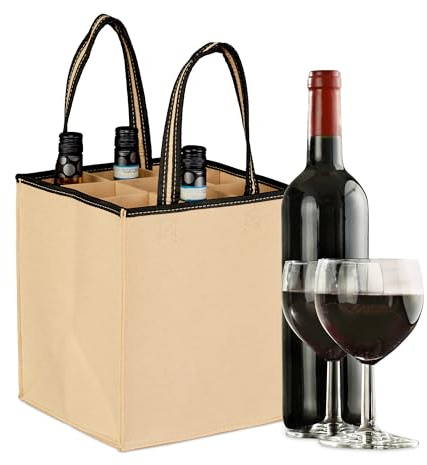 2 x flaskväskor för 9 flaskor, flaskbärare, vin, öl, shoppingväska, H x B x D: 45 x 24 x 24 cm, beige