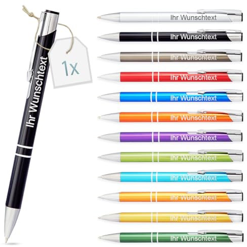 Gravurtastisch Kugelschreiber mit Gravur | personalisierter Stift mit Wunschtext | blaue Mine | Werbegeschenk & Werbeartikel | personalisierte Kulis für Hochzeit, Büro & Schule (Schwarz, 1 Stück)