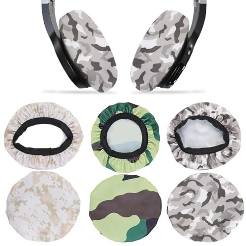 6 Piezas Almohadillas Auriculares, Fundas de Tela Flexibles para Auriculares, Fundas Elásticas Lavables para Auriculares, Fundas para Sudor de Auriculares, para Gimnasio, Juegos (Camuflaje)