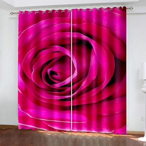 Bishilin Vorhänge Blickdicht 2er Set 214x183CM, Verdunkelungsvorhänge mit Ösen Rosenblüte Muster Gardinen Kinderzimmer Jugendzimmer