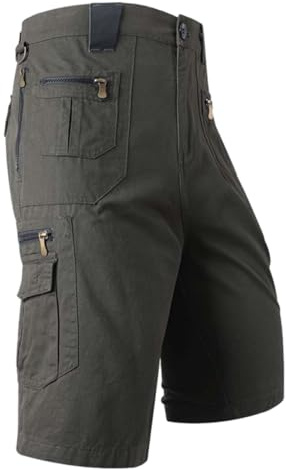 Fickor med flera blixtlås cargoshorts för män vandring knälånga shorts män avslappnad passform trendig militär under knät capribyxor utomhus träning strid herrkläder sommar lätt loungebyxor, gRÖN, XL