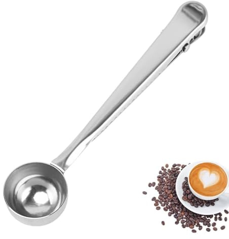 3-Pack Coffee Scoop with Bag Clips - Stainless Steel Measuring Spoons for Coffee, Tea, Protein Powder & Baking Ingredients, Kitchen Measuring Scoops with Seal Clips (Silver)