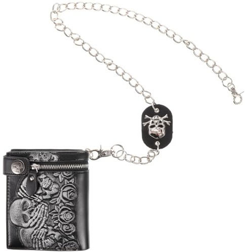 FOMIYES Unisex Gothic Skull Wallet with Chain Punk Leather Purse for Men Compact and Portable Design Zipper and Buckle Closure Durable and Wear Resistant Material for Everyday