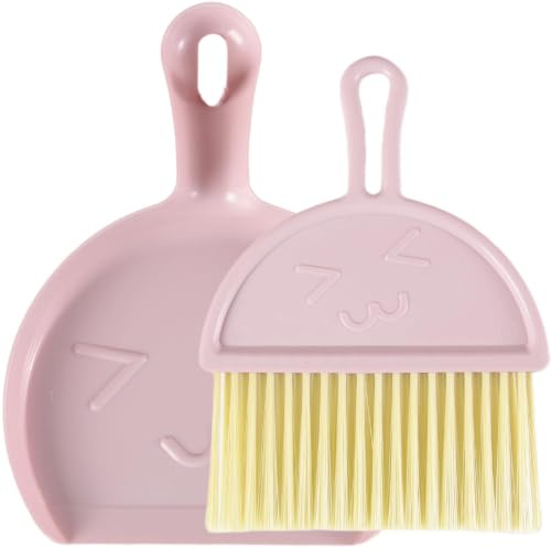 Mini Dustpan and Brush Sets, Broom and Dustpan Set for Dust | Pink Portable Cleaning Brush and Dustpan Combo, Compact Storage, Flexible Lip for Most Hard Surfaces, Space Saving Design