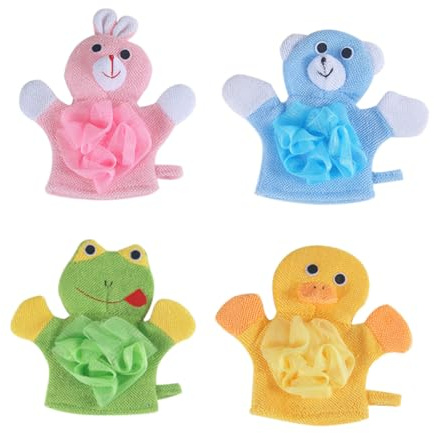 TOGEVAL 4stücke Junge Mädchen Duschhandschuhe Aus Hochwertigem Material Mit Guter Wasseraufnahme Und Reinigungswirkung Cartoon-design Für Angenehme Duscherfahrung Praktische Leicht Zu