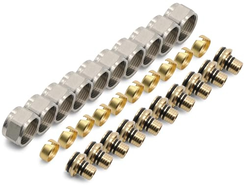 VANCOCO 10 Stk. Klemmringverschraubung 20×2 mm für Heizrohr Fußbodenheizung Hahnblöcke 3/4 Eurokonus