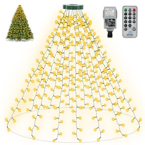 ZAIYW Lichterkette Weihnachtsbaum mit Stecker, 2.5M 16 Stränge 400 LED Christbaumbeleuchtung Außen mit Ring Timer, LED Lichterkette Innen für 150, 180, 240cm Tannenbaum (Warmweiß)