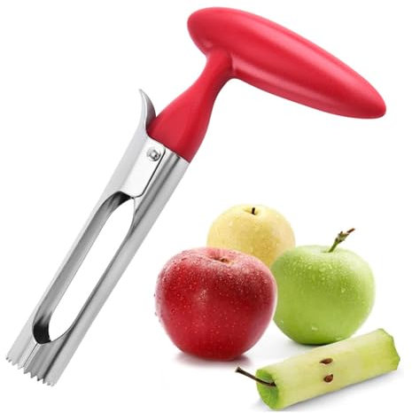 Apple Corer Remover - Stainless Steel Fruit Core Extractor - Ergonomic Handle Tool for Kitchen - Easy to Use & Clean (Red)