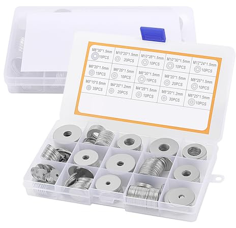 MUNGHOK 460 Stück Flache Unterlegscheiben Set, 15 Größen Edelstahl Beilagscheiben, Sicherungsscheiben, M3,M4,M5,M6,M8,M10,M12 Karosseriescheiben, Unterlegscheibe für Schrauben
