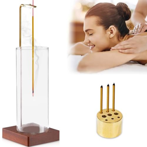 2-in-1 Räucherstäbchenhalter: Räucherstäbchen Halter mit Abnehmbarer Glasflasche Aschefänger, 9 Loch Umgedrehter Halterung Räucherstäbchen für Zen, Yoga Spa, Meditation, Heimbüro-Dekoration