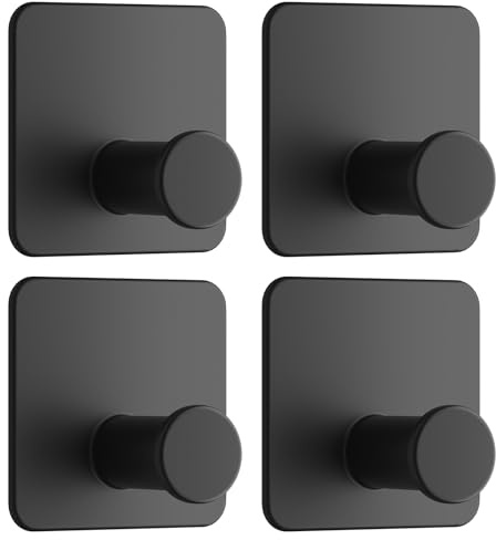 Dripex Haken Selbstklebend Klebehaken, Handtuchhaken Ohne Bohren, Wandhaken Selbstklebend Handtuchhalter Ideal für Badzimmer Toilette Küche Büro, Schwarz, 4 Stück-Typ B