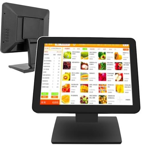 QIeCny Écran Tactile LCD (15 Pouces), Caisse Enregistreuse, 10 Types De Commandes Tactiles + Travail Simplifié, HDMI/USB/VGA, pour Centres Commerciaux/Restaurants/supermarchés,Black