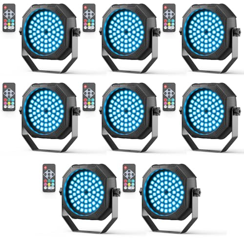Rtktoup 8PCS Mini RGB LED Par Akku, 60 x 0.5W LED 2200mAh Wiederaufladbares Stroboskop Bühnenlicht mit Fernbedienung, Partylicht für DJ Disco Party Bar Live-Raum Hochzeit Halloween Weihnachten