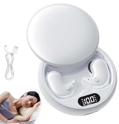LUCKKY MindBuds – Die Unsichtbaren Earbuds ohne Druckgefühl, Schlafkopfhörer Bluetooth 5.3 Sleep Earbuds, Kabellose in Ear Kopfhörer Ohne Druckgefühl Mit LED-Anzeige & Ladecase (Weiß)