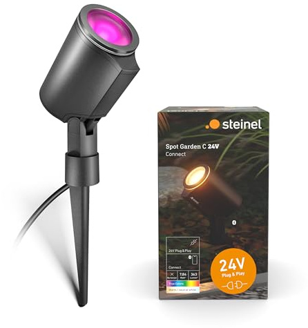 Steinel Gartenstrahler Spot Garden C 24V, inkl. Erdspieß, RGBWW, 16 Mio. Farben, dimmbarer Spotstrahler, App-Steuerung, Plug & Play, IP65
