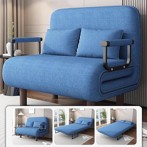 3-in-1 Schlafsessel Recamiere Mit 5-Fach Verstellbarer Rückenlehne, Klappbett Mit Schwammmatratze Und Baumwoll-Leinen Bezug, Relaxsessel Und Daybed Für Kleine Räume(Blau,190 * 60 * 28CM)