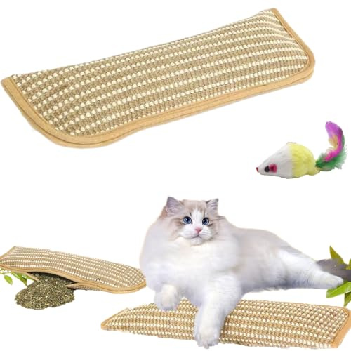 Grattoir avec Herbe à Chat, Interactif Coussin Herbe à Chat, en Corde de Chanvre Résistant, Jouet Herbe à Cat, Facile à Saisir, Stimule l'Instinct Naturel (M(34 x 9,5cm))