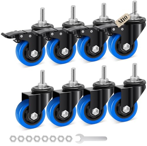 Humagineer 75mm Roulette Pour Meubles Tige Fileté M10 x 1,5x 30mm, Capacité 125 KG Par Roulette, 360 Degrés Roulette Pivotantes pour Meubles, Barbecue, Chariots, Transport, 4 Freins + 4 Universels