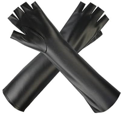 Ymswjgj Gants sans doigts pour femme - Longueur coude - Gants longs - Jupe et spectacles sur scène - Mitaines longues - En cuir - Sans doigts