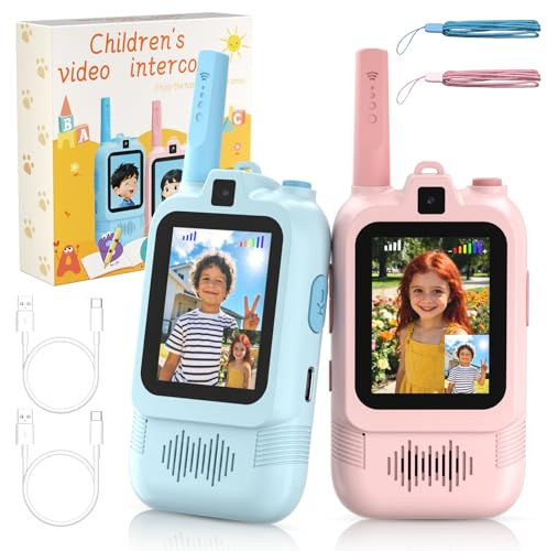 CloudValley Walkie-Talkie Video per Bambini, 2 Pezzi, Doppie Fotocamere, Ricaricabili, Abbinamento uno a uno, Intrattenimento Familiare, Adatto a Bambini Dai 3 Ai 12 anni(Blu/Rosa)