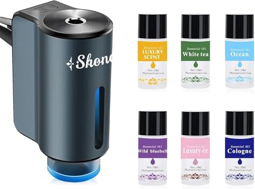 Shonoppy Smart Car Air Freshener,Car Diffuser Sets Aroma Diffuser Air Freshener Spray Automatic with 6PCS Cologne Aromatherapy Oil (Grey 6pcs)