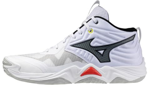 Mizuno Wave Momentum Elite Mid, Scarpe da Pallavolo, Bianco/Nero, Ammortizzazione Enerzy, Stabilità Avanzata (Bianco, Sistema Taglie Calzature EU, Adulto, Uomo, Numero, Media, 43)