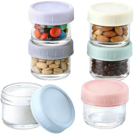 Mini Récipients À Sauce, Lot de 6 Récipients en Verre pour Vinaigrette À Emporter, Boite Conservation Verre 50ml avec Couvercle Hermétique, Petits Pots à Condiments avec Couvercles, pour Sauce