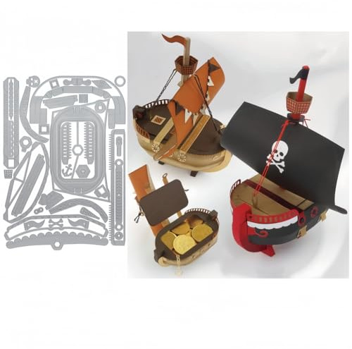 Sredwtk Piratenschiff Box Stanzschablonen Schachteln Stanzschablonen Boxen Metall Prägeschablonen Stanzmaschine Stanzformen Schablonen für DIY 3D Keksbox Süßigkeitenbox