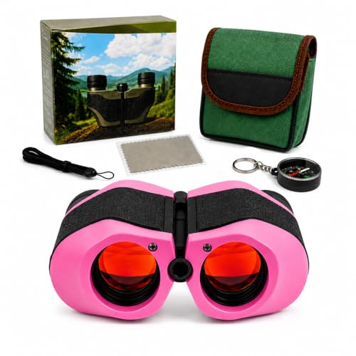 Kindfeld Fernglas für Kinder mit LED Nachtsicht & Kompass Set – 8x21 Kinderfernglas Pink – Outdoor Spielzeug Entdecker Set für Jungen und Mädchen ab 3-12 Jahren – Geschenk Geburtstag