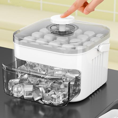 Macchina per il ghiaccio a 50 cubi con coperchio facile da premere, cassetto portatile estraibile a doppio strato con manico, vassoio per cubetti di ghiaccio con coperchio e conservazione, per cucina